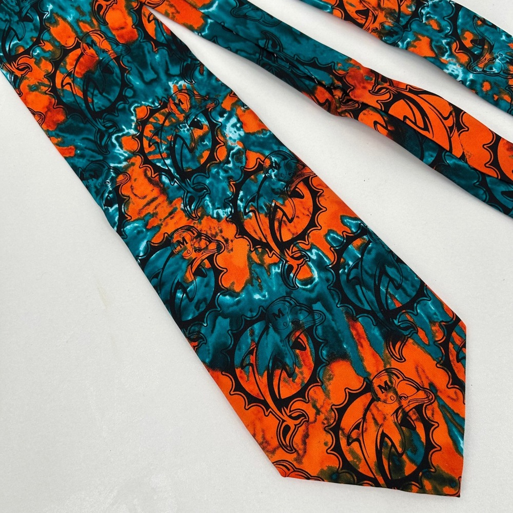 Miami Dolphins NFL Eagles Wings Mens Silk Tie Aqua Orange Tie Dye Vintage Logo